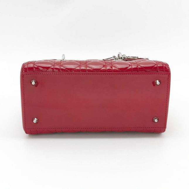 Sold Lady Dior Medium Red Burgundy Patent Leather Handbag Silver Hardware