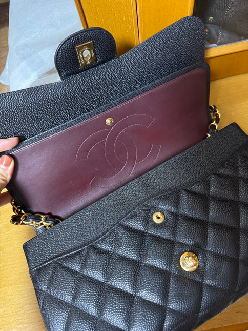 Chanel Classic Flap Jumbo 2012 Black Caviar Leather Double Flap Gold Hardware
