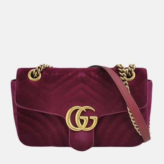 Gucci Marmont Small Flap Pink Velvet Handbag-Luxbags