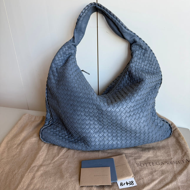 Bottega Veneta Veneta Hobo Maxi Misty Navy Intrecciato Leather 51cm-Luxbags