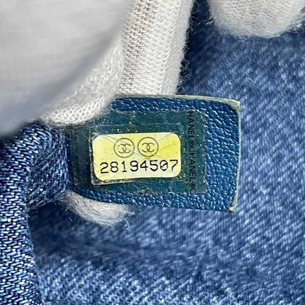 Chanel Blue Denim White Shearling Egyptian Hieroglyph Maxi Flap Bag Gold Hardware, 2019
