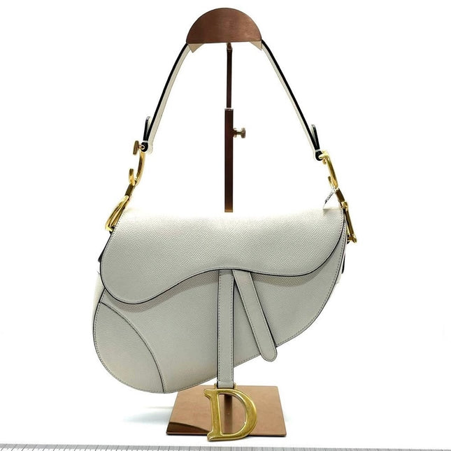 Sold Dior Saddle White Medium Grained Leather Handbag-Luxbags