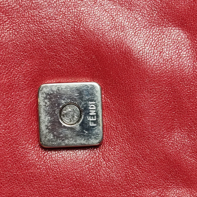 Fendi Mamma Baguette Red Lambskin Leather Silver Hardware