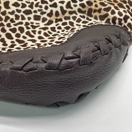 Gucci Jackie Vintage Large Leopard Print Pony-style Calfskin Brown Leather Shoulder Bag