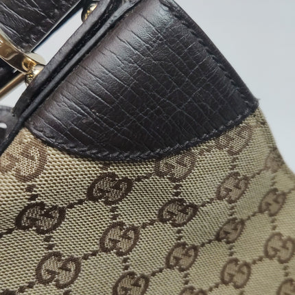 Gucci Large Vintage Brown Monogram and Leather Side Horsebit Shoulder Bag