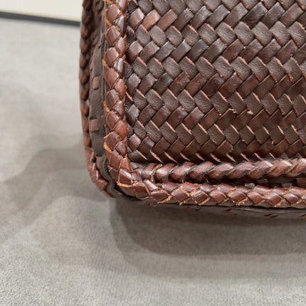 Loewe Puzzle Small Leather Woven Braided Dark Brown Crossbody Bag