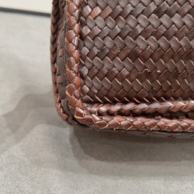 Loewe Puzzle Small Leather Woven Braided Dark Brown Crossbody Bag