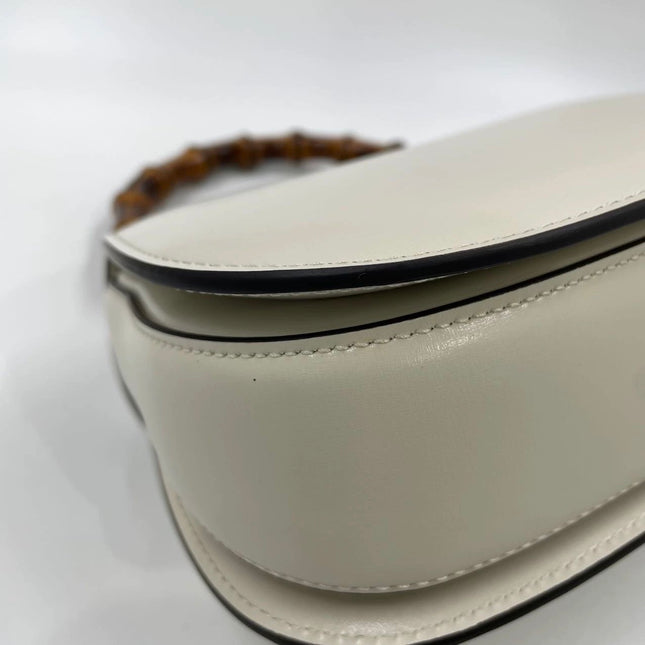 Gucci Bamboo 1947 Top Handle Bag Small White Box Leather Canvas Strap
