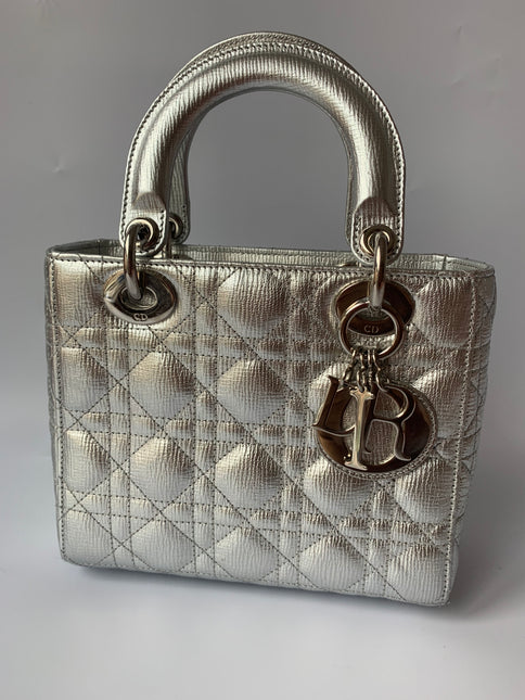 Sold Lady Dior ABCdior Small Silver Cannage Lambskin Handbag