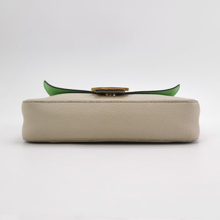 Fendi Baguette Selleria Medium White Grey Calfskin Leather Green Interior Crossbody Bag