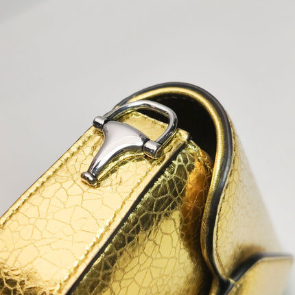Gucci Horsebit 1955 Crackle Leather Shoulder Bag Gold Metallic