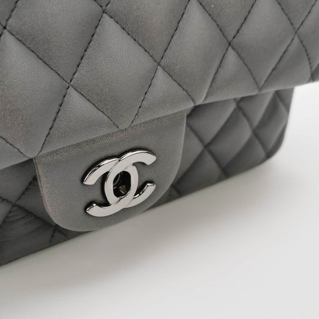 Sold Chanel Classic Flap 2005 Grey Lambskin Leather with Silver Hardware