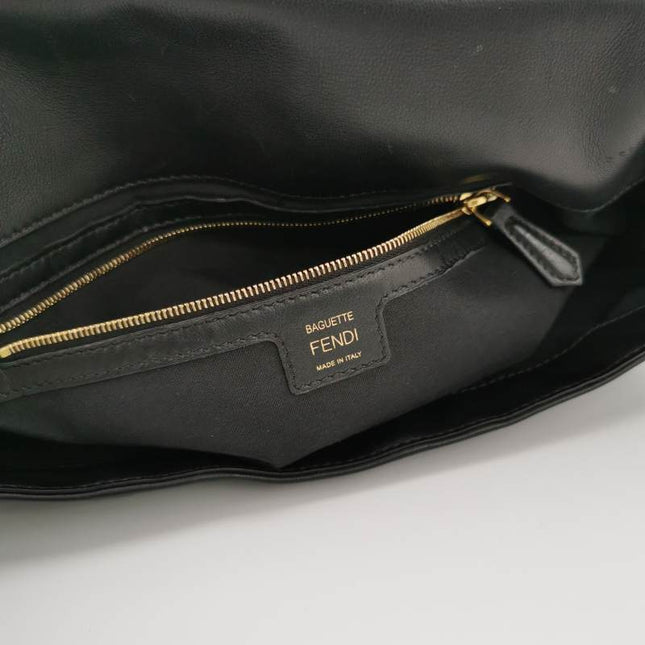Sold Fendi Baguette Black Leather 3D FF Motif Crossbody Bag Large