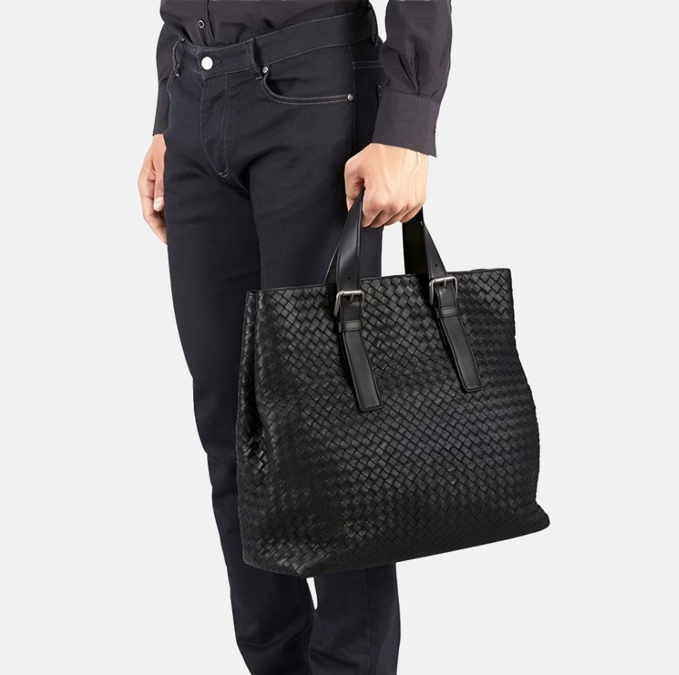 Bottega Veneta Maxi Top Handle Tote Bag Black Leather