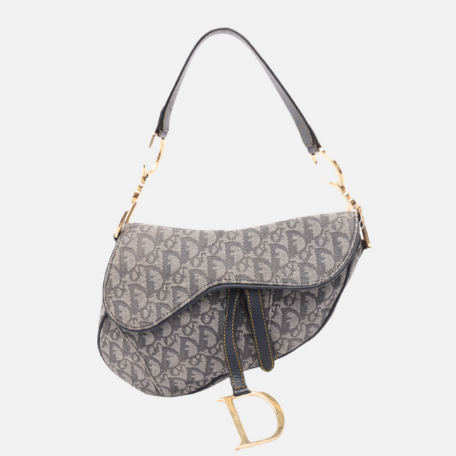 Dior Saddle Vintage Navy Oblique with Multicolor Silk Lining-Luxbags