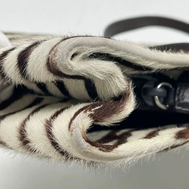 Prada Zebra Print Pony-style Calfskin Leather Brown Shoulder Bag