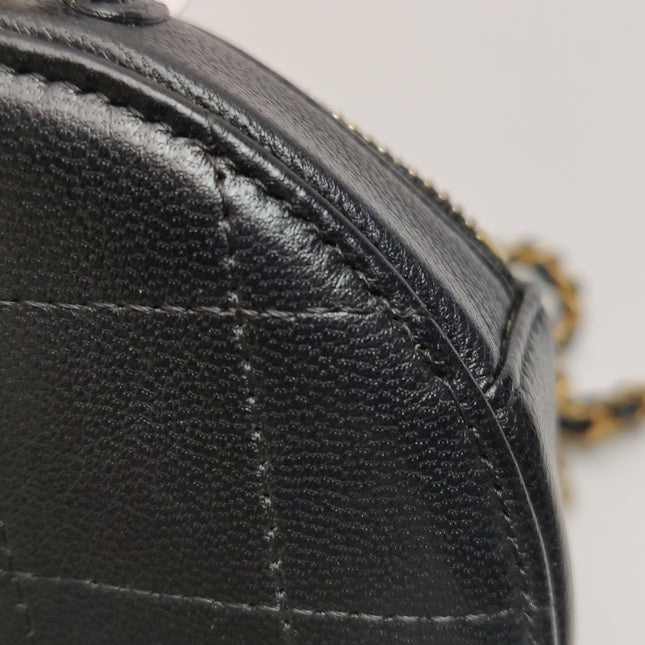 Chanel Round Black Lambskin Leather Crossbody Bag with Matelasse Chain and Pearls