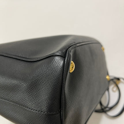Prada Galleria Saffiano Leather Small Black Handbag with Strap