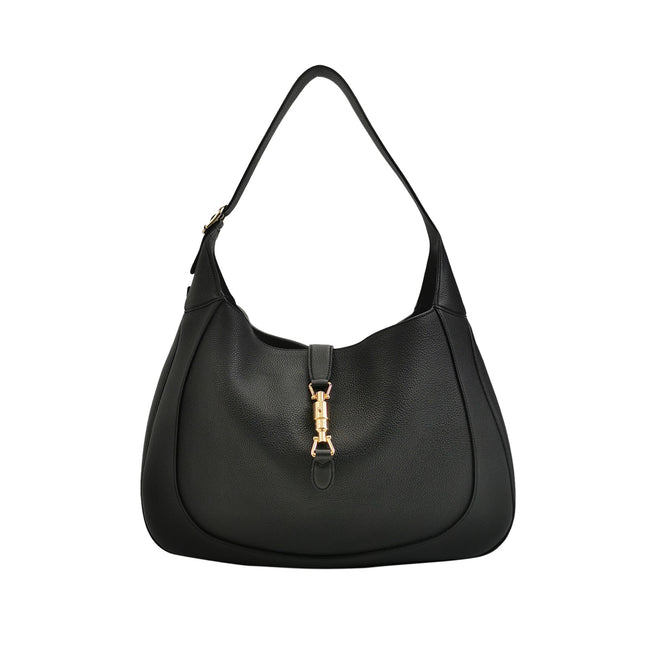 Gucci Jackie 1961 Black Large Pebbled Leather Shoulder Bag with Strap-Luxbags