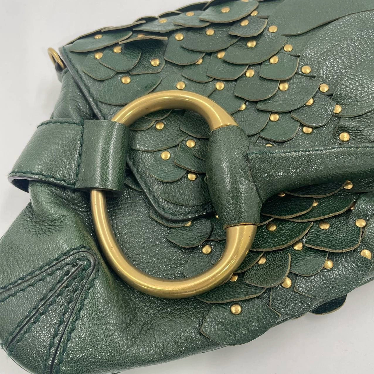 Gucci Horsebit 1955 Chain Green Leather and Gold Studs