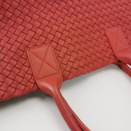 Bottega Veneta Cabat Large Intreccio Leather Tote Bag Red 40cm