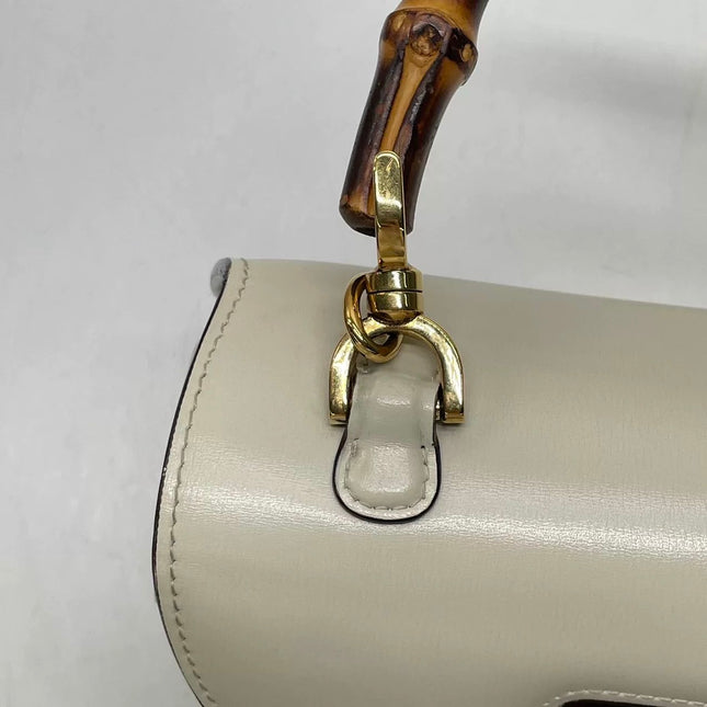Gucci Bamboo 1947 Top Handle Bag Small White Box Leather Canvas Strap