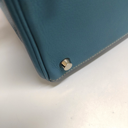 Hermes Kelly 32 Retourne Double Ring Blue Jeans Evercolor Leather Palladium Hardware 2002