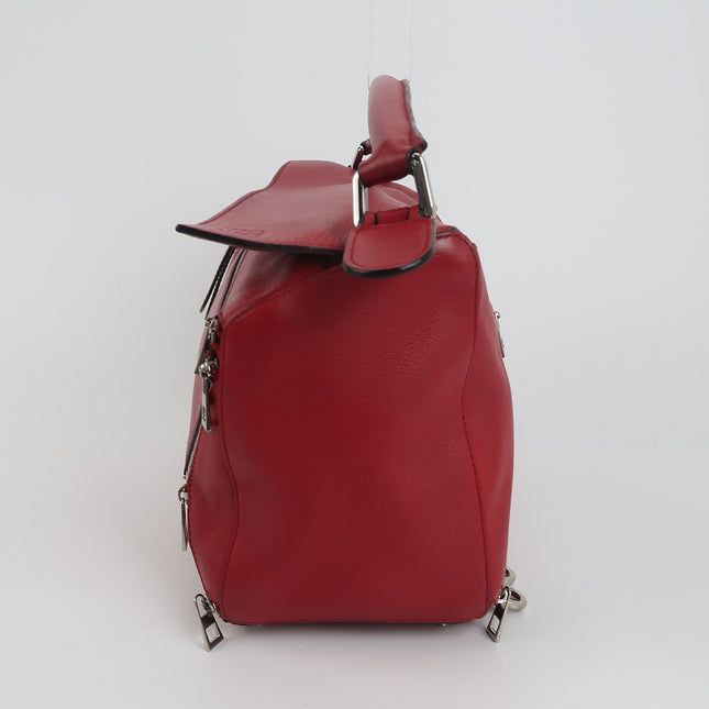 Loewe Puzzle Medium Red Leather with Zipper Crossbody Bag