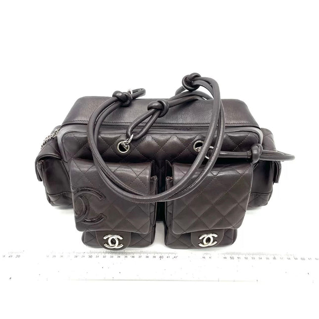 Chanel Cambon Multi-pocket Ligne Reporter Bag Medium Dark Brown Calfskin Leather
