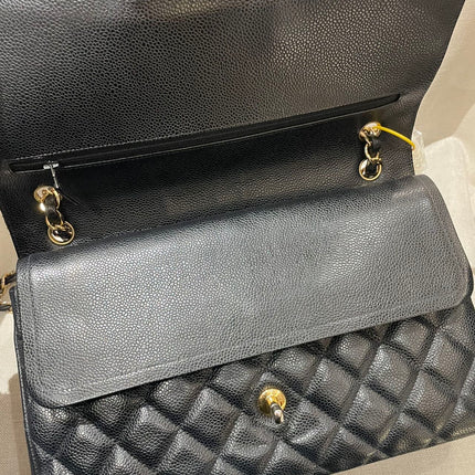 Chanel Classic Flap Jumbo 2012 Black Caviar Leather Double Flap Gold Hardware