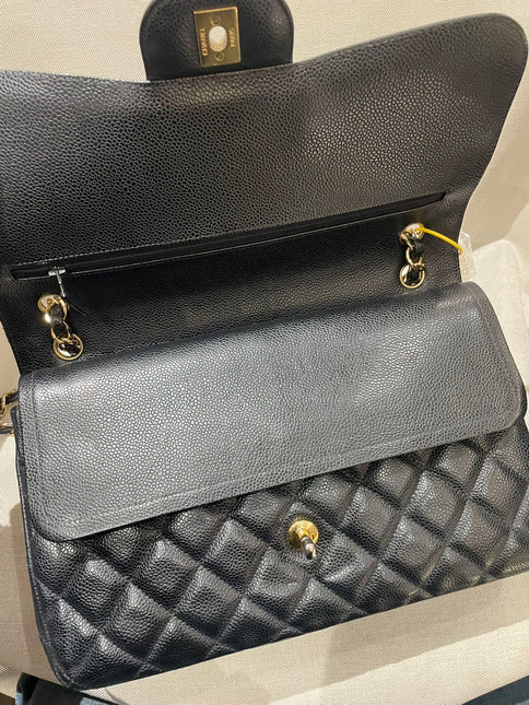Chanel Classic Flap Jumbo 2012 Black Caviar Leather Double Flap Gold Hardware