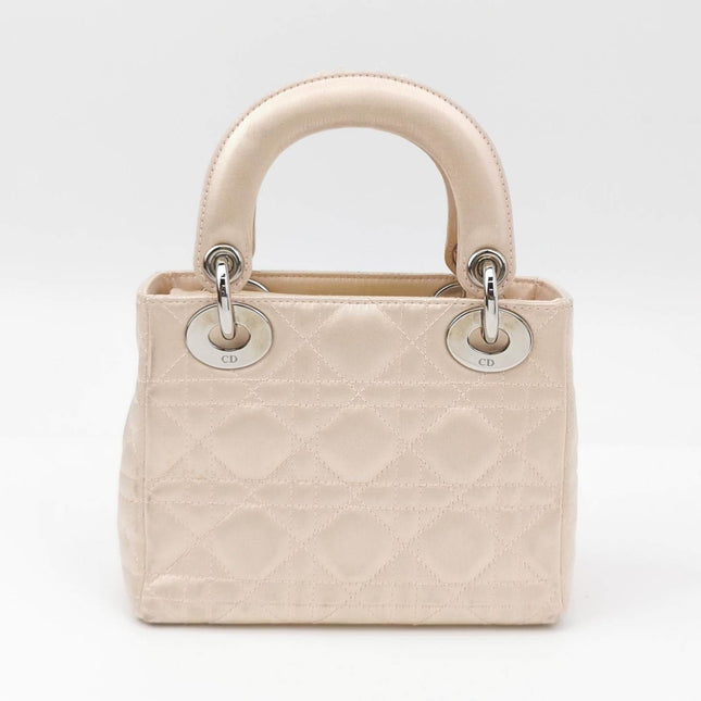 Sold Lady Dior Mini 2004 Beige Silk Handbag Silver Hardware