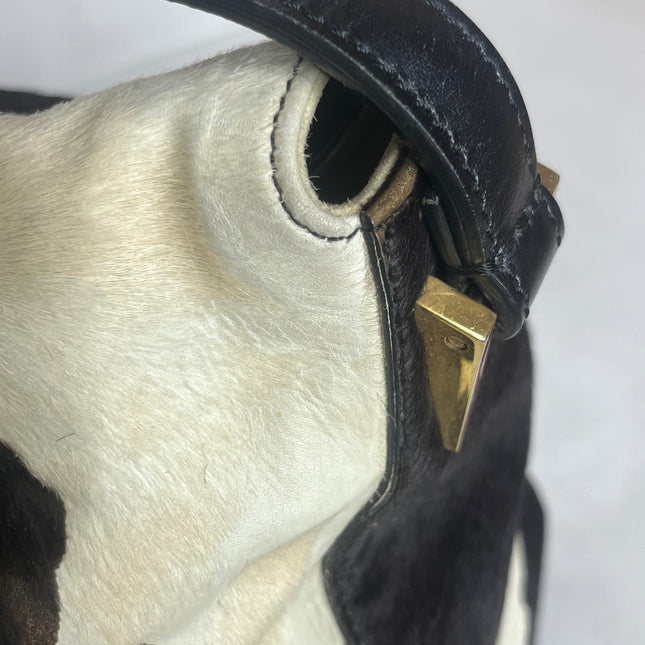 Fendi Mamma Baguette Large Pony hair in Cow Print Black and White