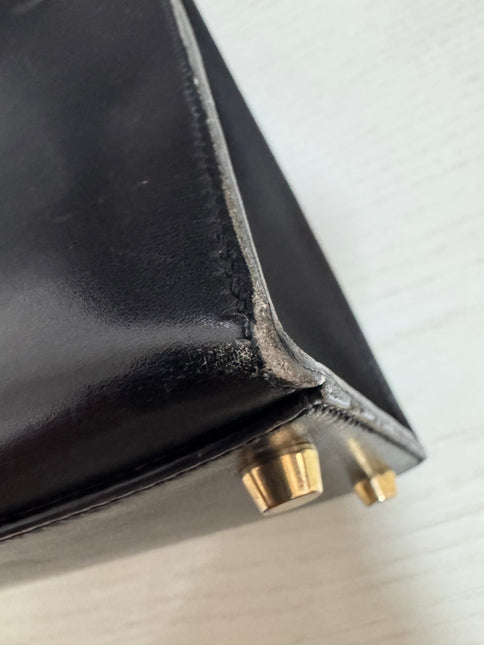 Hermès Kelly 32 Sellier Black Box Leather Gold Hardware with Strap