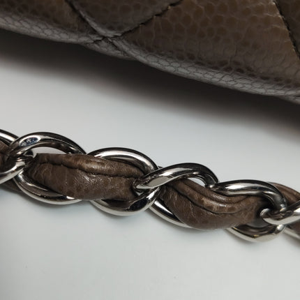 Chanel Classic Flap Jumbo 2012 Coffee Brown Caviar Leather Double Flap Silver Hardware