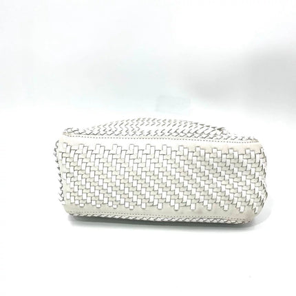 Loewe Puzzle Small Leather Woven Braided White Crossbody Bag