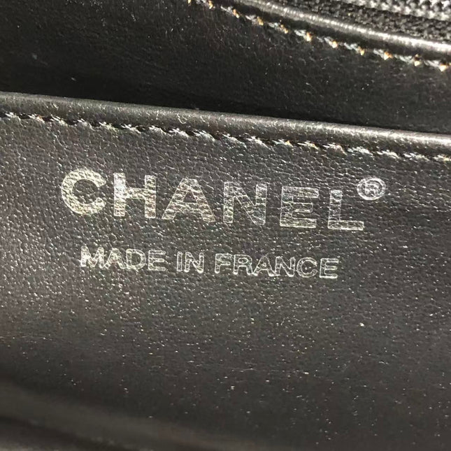 Chanel Medium Straw Wicker Flap Bag Black Diamond Wild Stitch