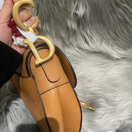Dior Saddle 2021 Medium Tan Brown Grained Calfskin Leather Bag
