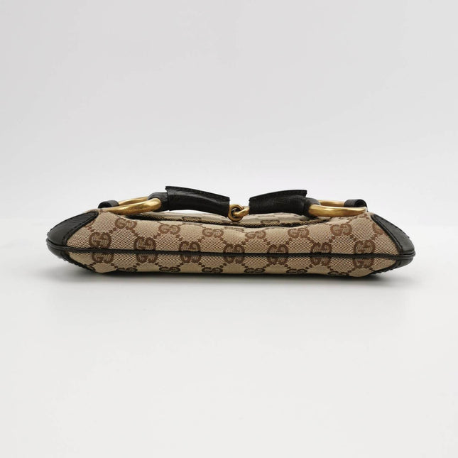Sold Gucci Horsebit 1955 Chain Clutch Small Cloth Beige Monogram Brown Leather Shoulder bag