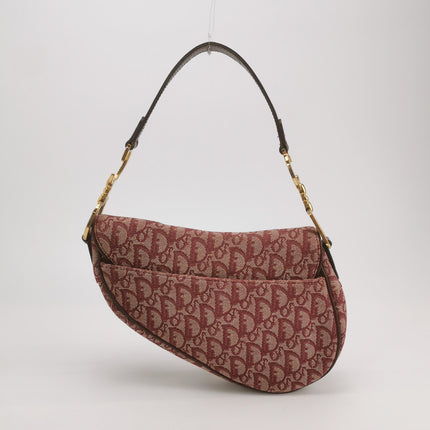 Dior Saddle Vintage Medium Red Burgundy Monogram Oblique Shoulder Bag 2002