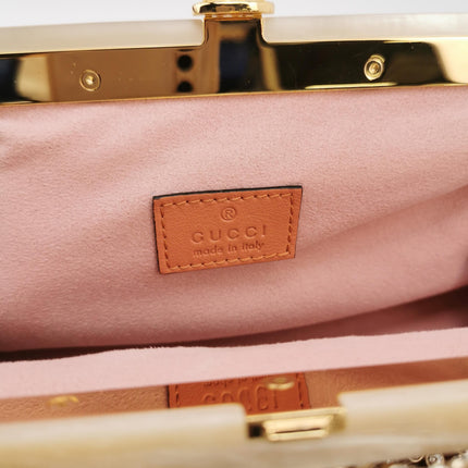 Gucci Crocodile-Pattern Pink Velvet Jacquard Medium Handbag Crystal Ribbon Chain Strap