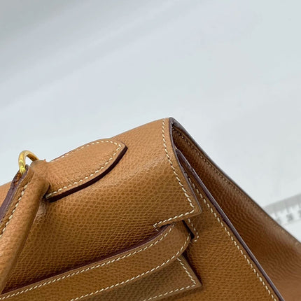 Hermes Kelly 32 Sellier Vintage Gold Epsom Leather Gold Hardware With Strap 1990