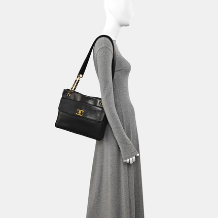 Chanel Vintage Front Pocket Tote Chocolate Brown Leather Double Gold Leather Chain
