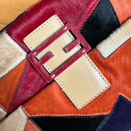 Fendi Mamma Baguette Multicolor Pony-style Calfskin Leather Abstract Block Pattern