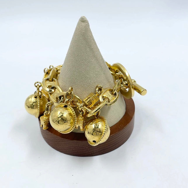 Celine 1990s Gold-tone Triomphe Planet Link Charm Bracelet