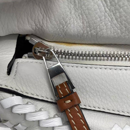 Loewe Puzzle Small Leather Woven Braided White Crossbody Bag