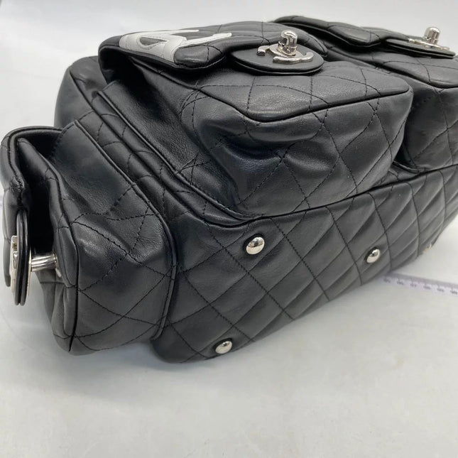 Chanel Cambon Multi-pocket Ligne Reporter Bag Medium Black Calfskin Leather