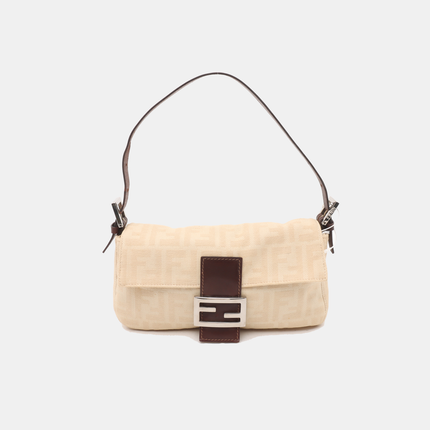 Fendi Baguette Vintage Beige Canvas Zucca Print Shoulder Bag