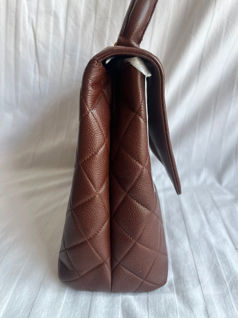 Chanel Vintage Top Handle Kelly Dark Caramel Flap Bag Caviar Leather 24k Gold Plated Hardware, 1996-1997