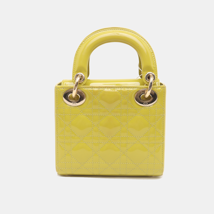 Lady Dior Mini Handbag Yellow Patent Leather Gold-tone Chain Strap